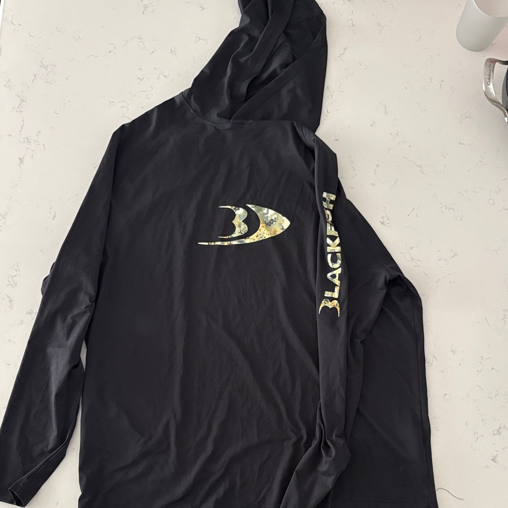 Black Camo Logo Hooded Long-Sleeve Tee - Black